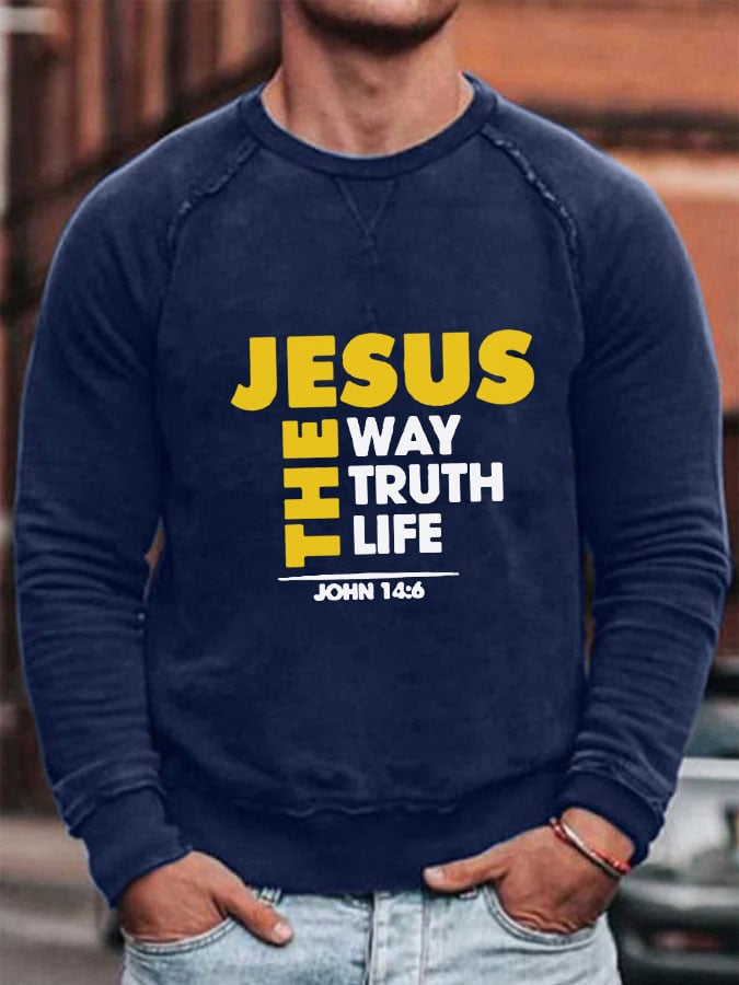 RomiLdi Men's Jesus The Way The Truth The Life Print Long Sleeve Top