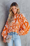 RomiLdi Boho Style Floral Print Button Up Smocked Long Sleeve Top