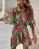 rRomildi Bat Sleeve V Neck Irregular Hem Beach Dress Summer Holiday Boho Dresses