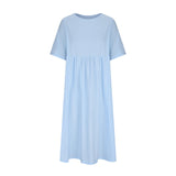 rRomildi Women's Cotton Linen Dress Crew Neck Short Sleeve Midi Linen Dress