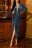 RomiLdi Formal Solid Patchwork V Neck Waist Skirt Dresses(5 Colors)