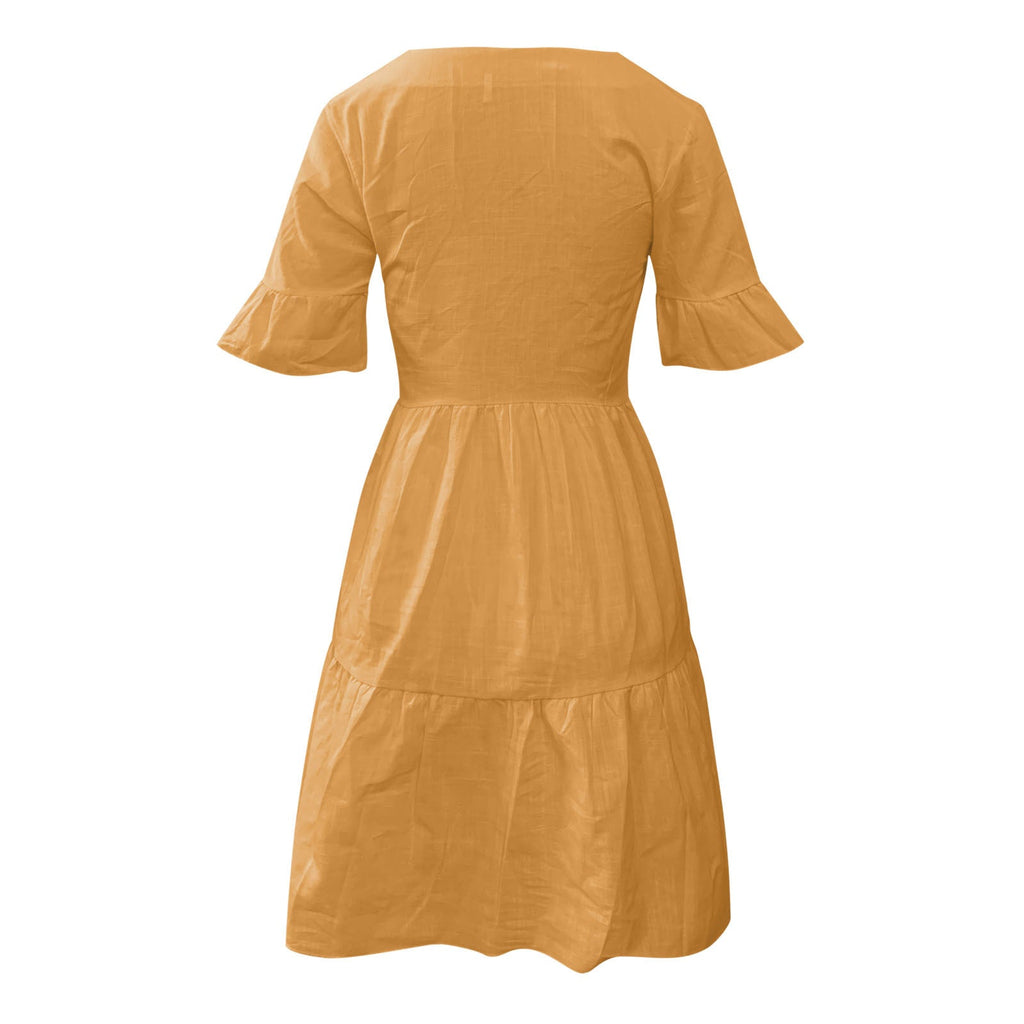 rRomildi V-neck Solid Color Pocket Dress