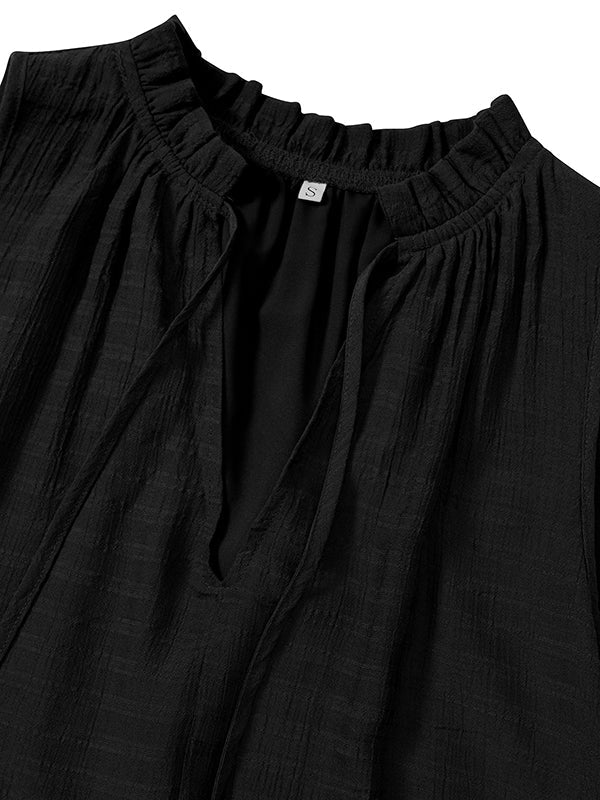 rRomildi Pleated Solid Color Sleeveless V-neck Midi Dresses