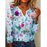 rRomildi Women's Floral Print T-Shirts All over Floral Print Long Sleeve Top