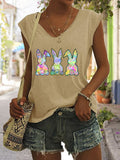 RomiLdi Women's Easter Bunny Print Sleeveless T-Shirt