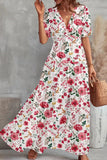 rRomildi Sweet Elegant Floral Patchwork V Neck Waist Skirt Dresses