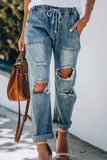 rRomildi Women's Retro Boyfriend Jeans Cotton Pocketed Denim Bottoms