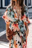 RomiLdi Floral Print V-Neck Maxi Dress Boho Beach Dresses