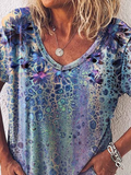 rRomildi Casual Geometric Abstract Floral Printed Loosen Short Sleeve Tunic T-Shirt