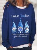RomiLdi Women's I Wear Blue For Diabetes Awareness Gnomes Graphic Long-Sleeve Sweatshirt