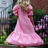 rRomildi Women's Beach Dress Square Neck Puff Sleeve Pink Dress