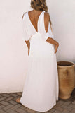 RomiLdi Sexy Vacation Solid Slit V Neck Beach Dress Dresses