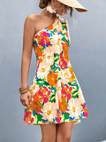 rRomildi Women's Floral Dress One Shoulder Sexy Beach Boho Dress