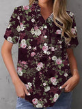 rRomildi Women's Casual Floral Shirts V-Neck Loose Floral Print Blouse Top