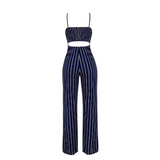 Elegant Striped Sexy Spaghetti Strap Rompers Women Sets Sleeveless Backless Bow Casual Wide Legs Jumpsuits Leotard Overal