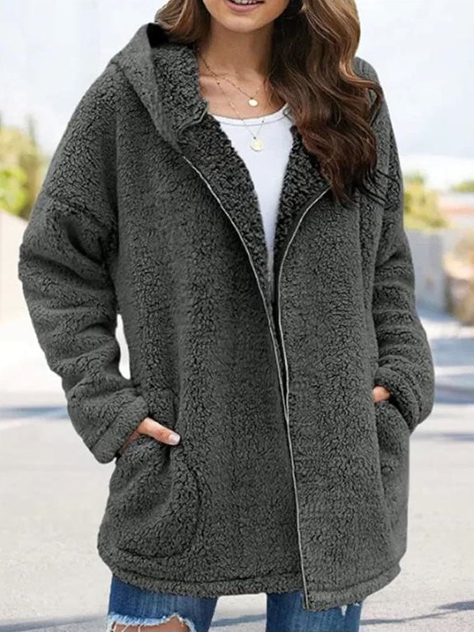 RomiLdi Women's Plain Long Sleeve Solid Color Casual Hooded Coat