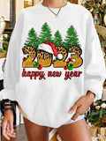 RomiLdi 2023 Happy New Year Fashion Print Loose Long Sleeve Sweatshirt