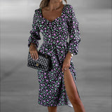 rRomildi Women's U-Neck Floral Print Midi Dress