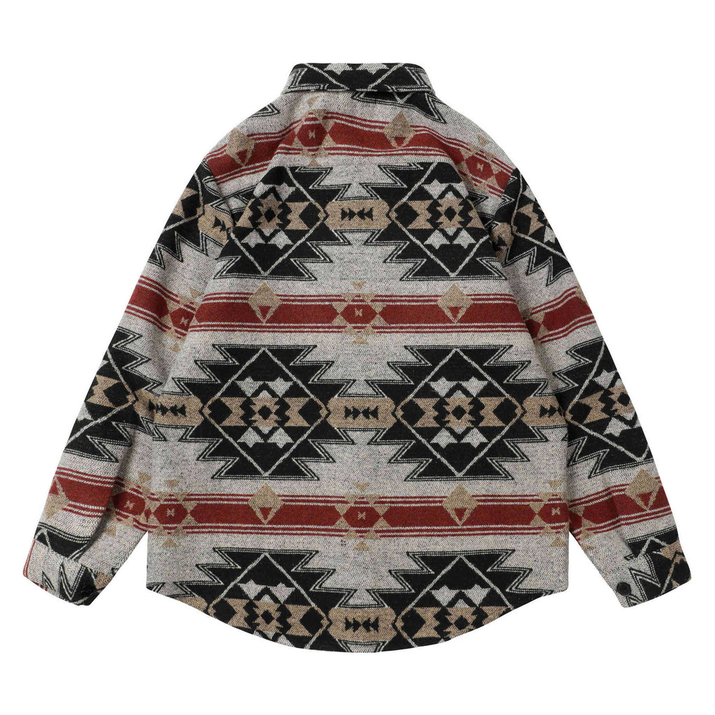 RomiLdi Men's Grey Aztec Geometric Jacket West Cowboy Style Western Woolen Shirt Jacket Coat