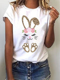 RomiLdi Easter Bunny Print Casual Short Sleeve T-Shirt for Women