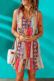 RomiLdi Western Tribal Print Ruffle Hem V-Neck Sleeveless Mini Dress