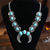 rRomildi Tribal Turquoise Necklace Horn Pendant Feather Alloy Plating Necklace