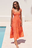 RomiLdi Women's Boho Dress Flowy Maxi Dress Spaghetti Tie Strap Beach Dress Ruffle A-line Long Swing Dress