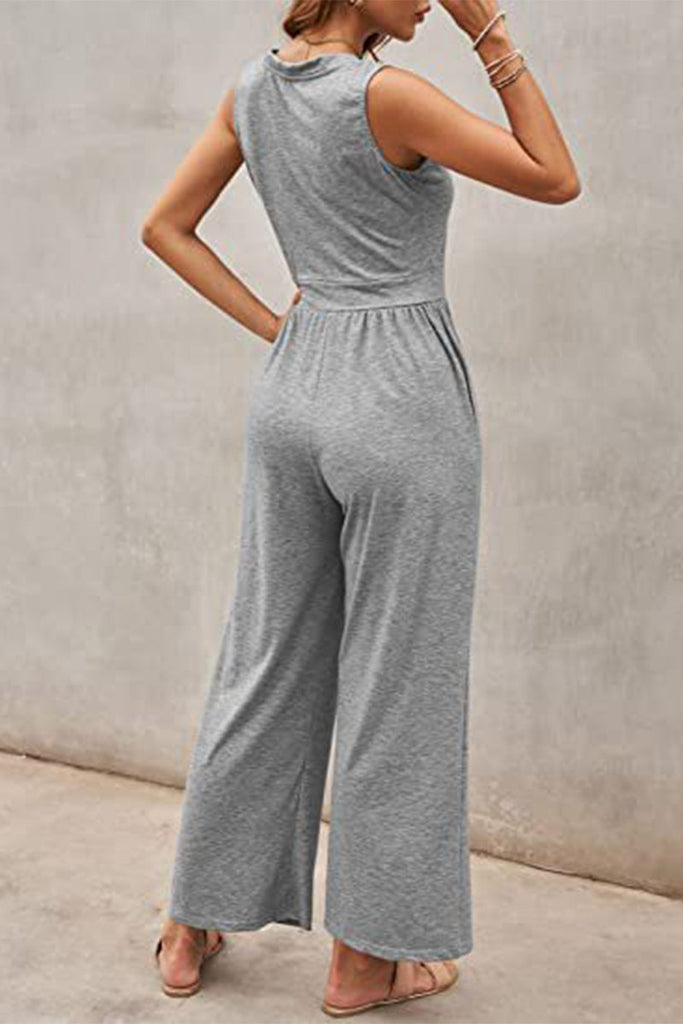 RomiLdi Casual Simplicity Solid Solid Color O Neck Loose Jumpsuits(5 Colors)