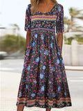 rRomildi Women's Bohemian Dress Ethnic Floral Print Beach Boho Summer Dress