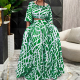 RomiLdi Women's Set 2 Piece Suit Floral Print Top and Big Swing Skirt