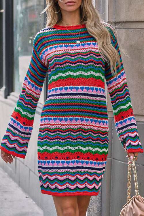 RomiLdi Rainbow Color Shine Striped Knit Mini Dress - 2 Colors