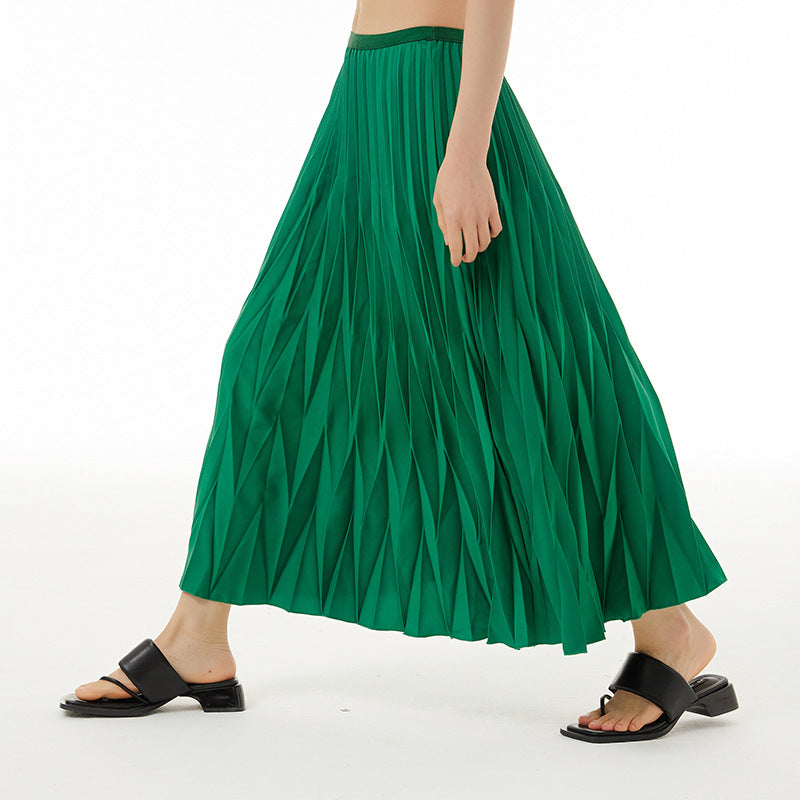 rRomildi Women's Long Skirt Solid Color Pleated Skirt for Daily Holiday Vacation