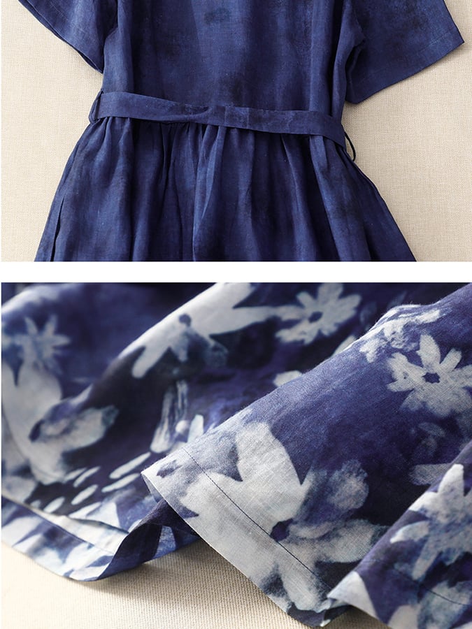 rRomildi Cotton And Linen Floral Belt Dress