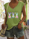 RomiLdi Women's Easter Bunny Print Sleeveless T-Shirt