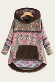RomiLdi Womens Vintage West Floral Print Hoodie Thick Fleece Cotton Linen Coat Outerwear