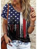 rRomildi Women's Flag Top American Flag Print Short Sleeve Crew-Neck T-Shirt S-5XL