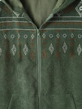 RomiLdi Womens Corduroy Coat Embroidery Tribal Pattern Hoodie Coat Outerwear Plus Size