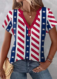 rRomildi Women's Flag Top  Independence Day American Flag Print Short Sleeve V-Neck T-Shirt