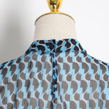 RomiLdi Women's Dress Chiffon Blue Striped Geometric Fashion Show Dress for Photo Shoot