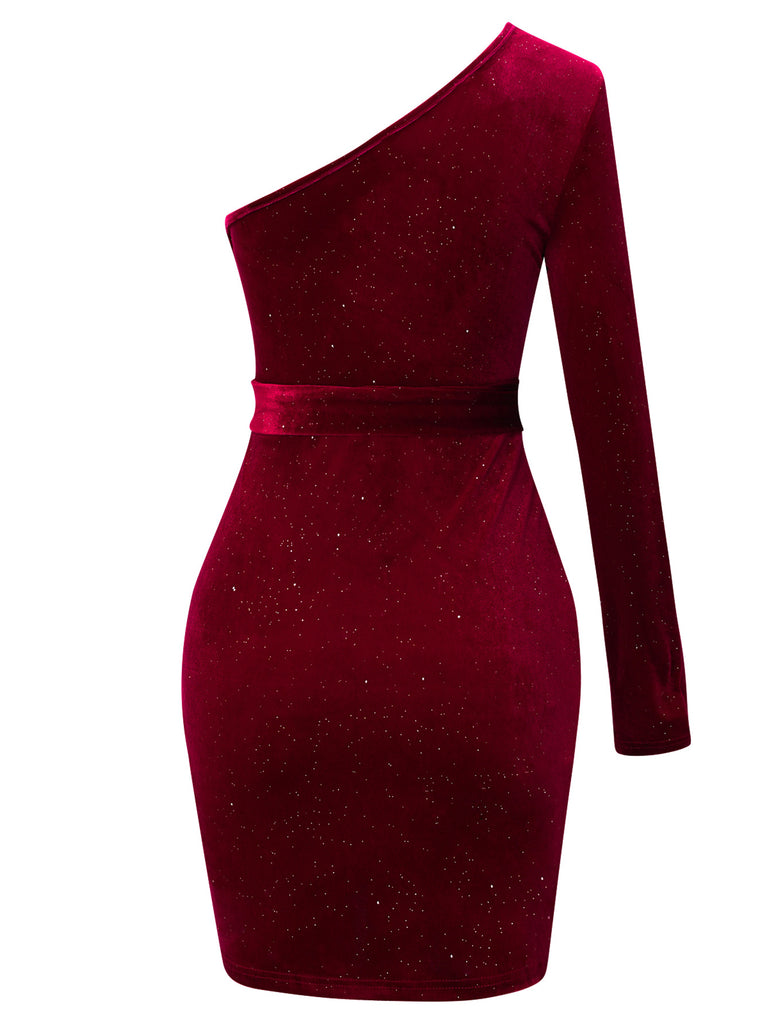 RomiLdi Women's Party Dress Glitter One Off-Shoulder Lace Up Bodycon Velvet Dress