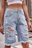 rRomildi Casual Street Solid Ripped Make Old Mid Waist Denim Shorts