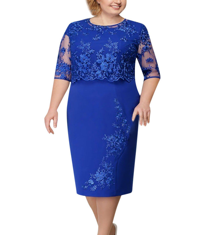 rRomildi Women's Plus Size Dress Embroidered Floral Lace Cocktail Party Dress Mother of the Bride Dress