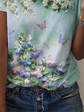 rRomildi Women's Floral Print T-Shirt Crew Neck Short Sleeve Tee