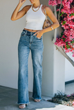 RomiLdi Womens Jeans Trouser Street Solid Patchwork High Waist Straight Denim Jeans