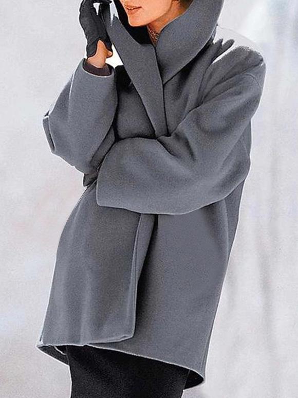 RomiLdi Women's Coats Loose Solid Button Hooded Woolen Coat