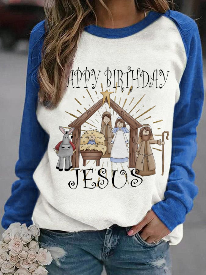 RomiLdi Women's Happy Birthday Jesus  Print Casual Sweatshirt