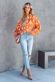 RomiLdi Boho Style Floral Print Button Up Smocked Long Sleeve Top