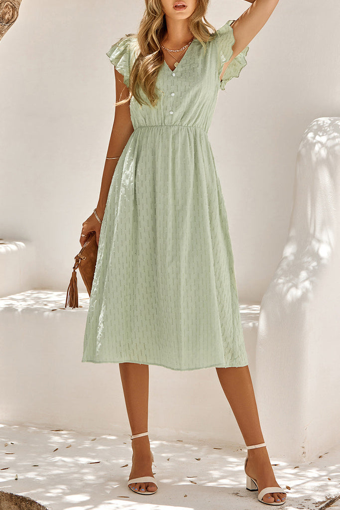 rRomildi Sweet Elegant Solid V Neck A Line Short Sleeve Dress