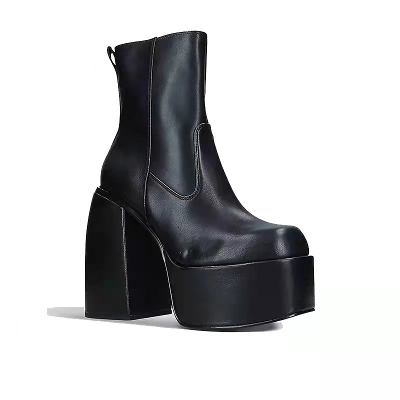 Romildi Women Boots High Heels Chunky Platform Black Big Size 43 Winter Boots Knee High Boot Zipper Matrin Boot Party Shoes