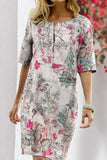rRomildi Elegant College Floral Patchwork O Neck Printed Dress Dresses